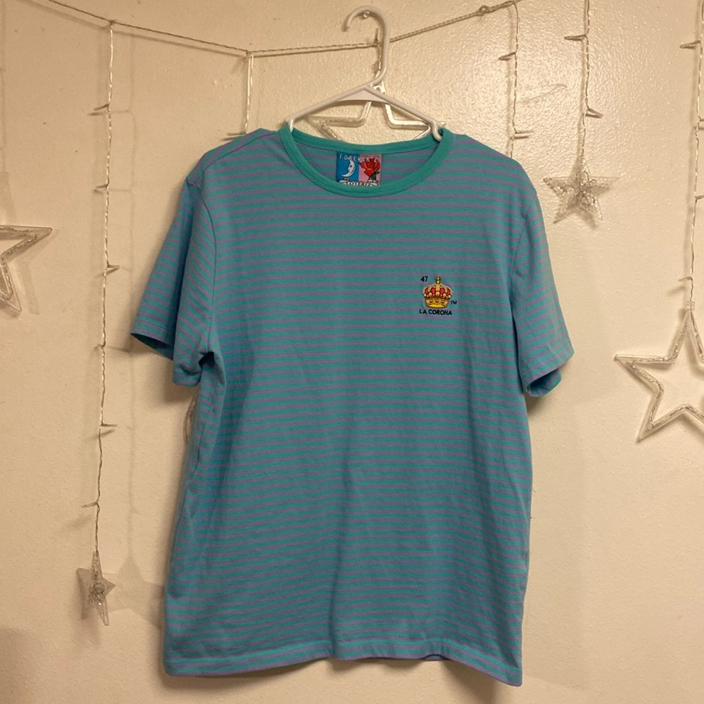 Men’s Forever 21 Teal and Purple Striped Crown T-Shirt